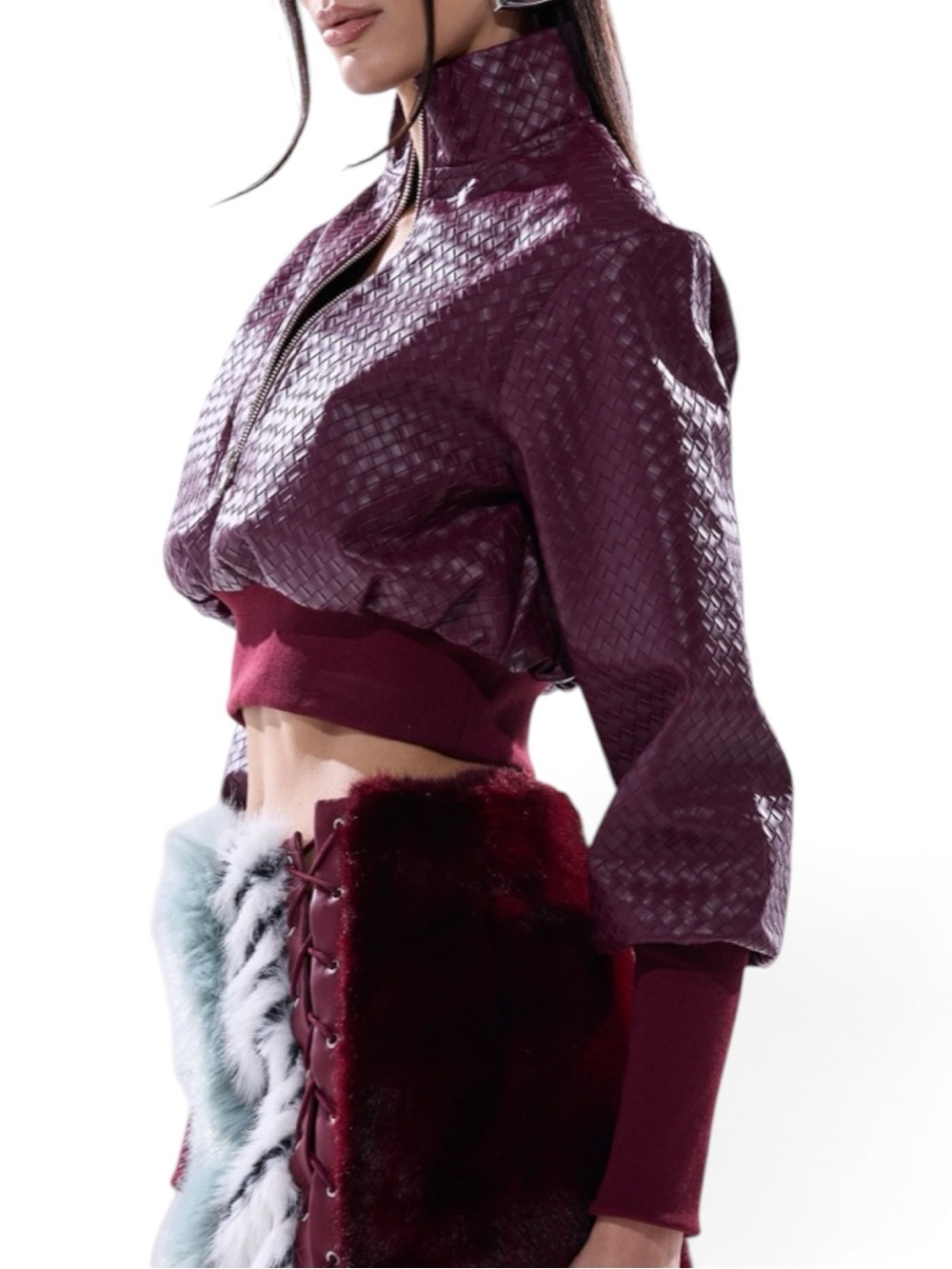 🔥🔥AKIRA VENETTA FAUX LEATHER QUARTER ZIP SWEATSHIRT BURGUNDY SIZE S - Picture 4 of 6